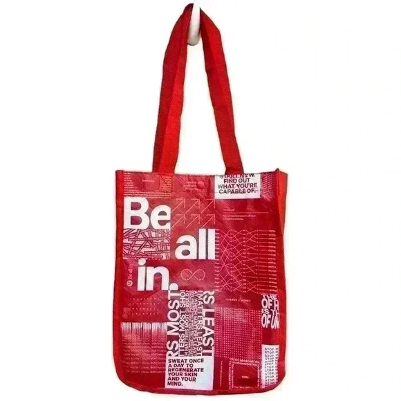 Lot of 2 Lululemon logo red & white SMALL reusable tote shopping bags - Picture 6 of 8